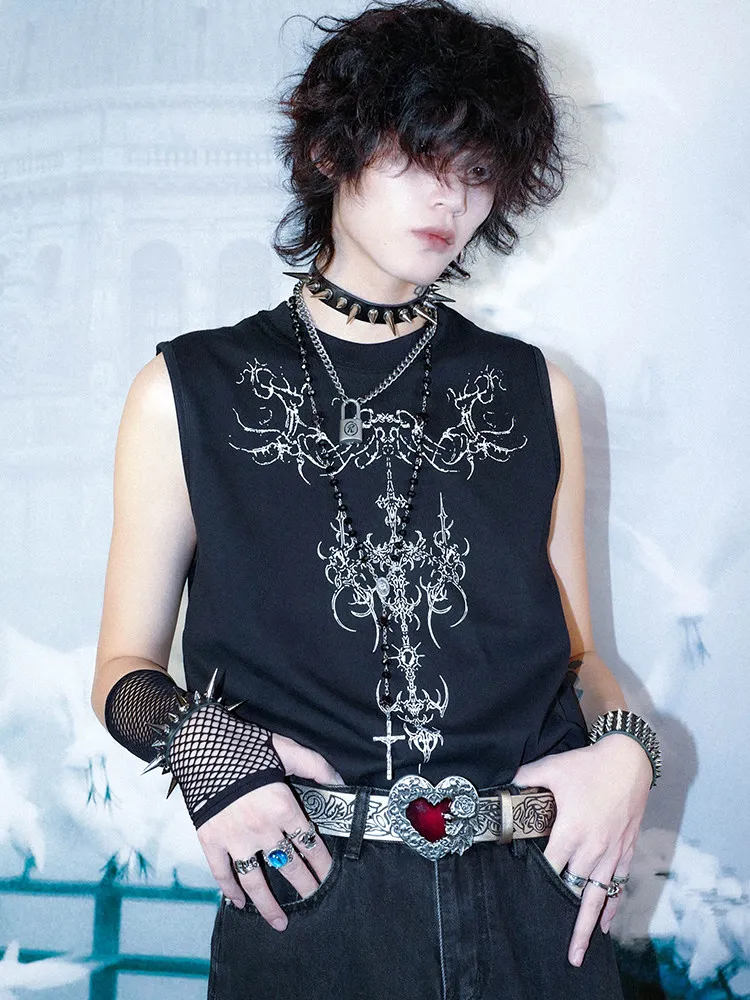 2026 Unisex Dark Alt Sleeveless Tank Top Punk Rock Gothic Punk Vest Round Neck Muscle Casual Loose Summer Sleeveless T-Shirt Men