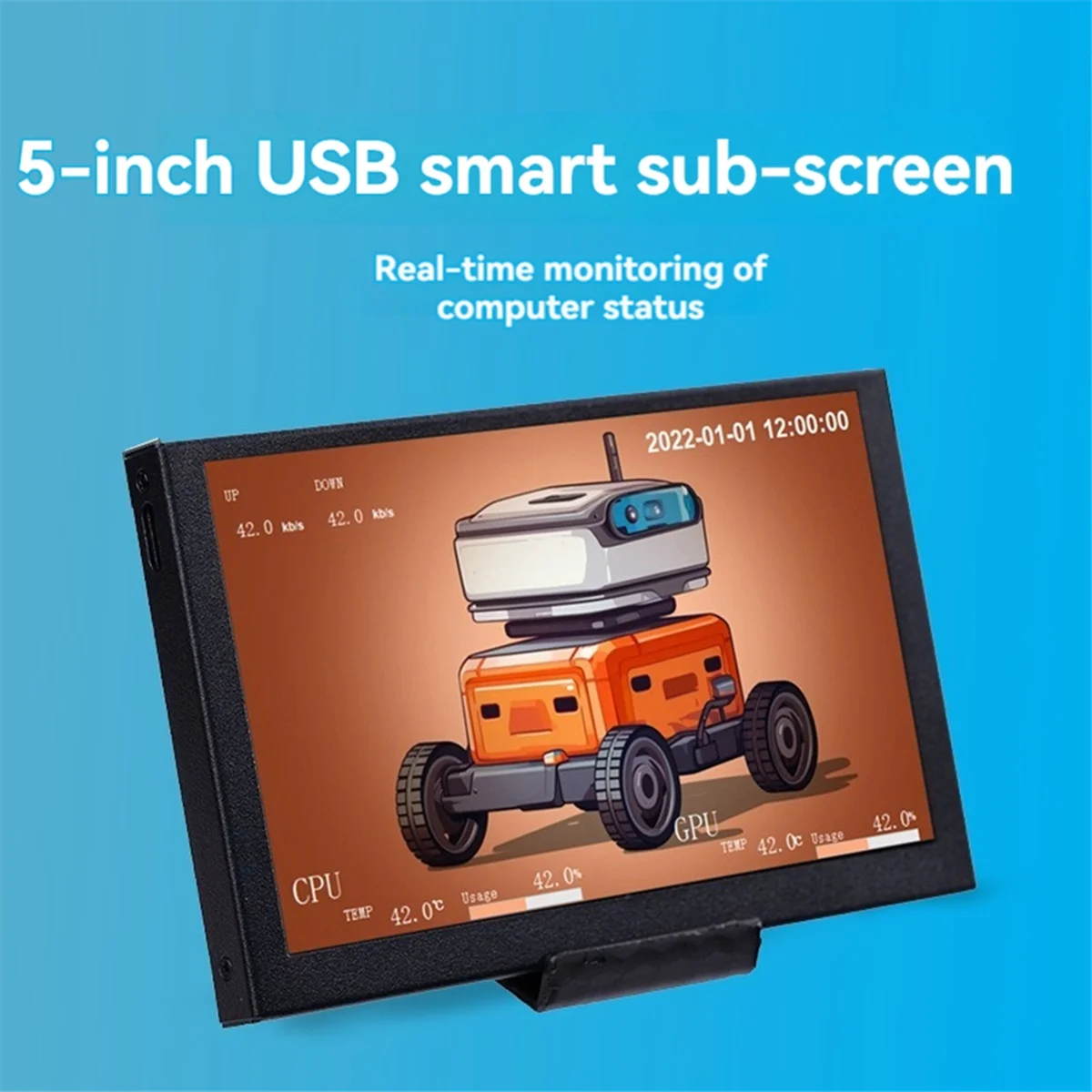 SuperDeals 5-Inch USB-C Sub-Screen Chassis IPS Computer Sub-Screen Graphics Card Temperature Monitoring Status Chassis Black