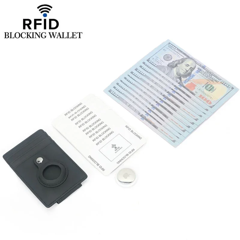 محفظة AirTag لحامل بطاقة الائتمان Apple جلد طبيعي مضاد للسرقة RFID حجب صغير الرجال محفظة حافظة بطاقات الهوية النساء علامة الهواء