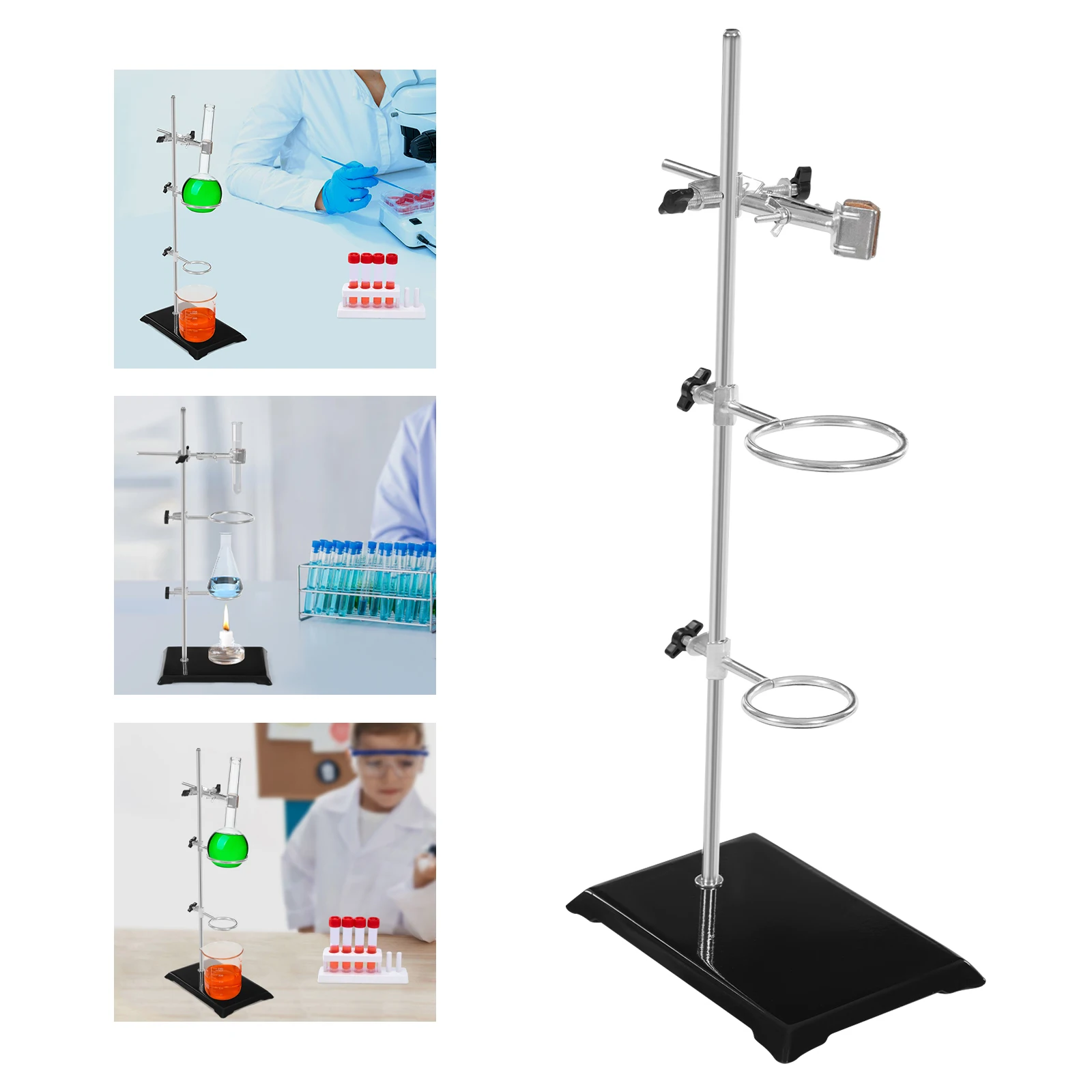Lab Stand Support Bracket Retort Platform Clamp Flask Fixed W/2 Ring,Chemistry Lab Flask Support 2 Ring Platform Stands Tool Set