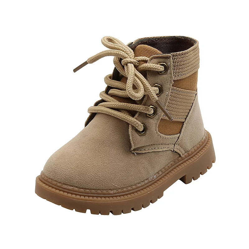 Children Boots Suede Lace Up Boys Ankle Boots Spring and Autumn Solid Color Kids Casual Shoes Soft Sole Versatile Girls Boots