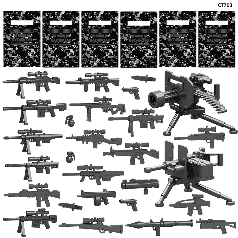 Juego de armas, Kit de juguetes militares de EE. UU., figuras de soldado, paquete de modelo, equipo del ejército, piezas de engranaje, accesorios mínimos, juguetes de bloques de construcción de ladrillos