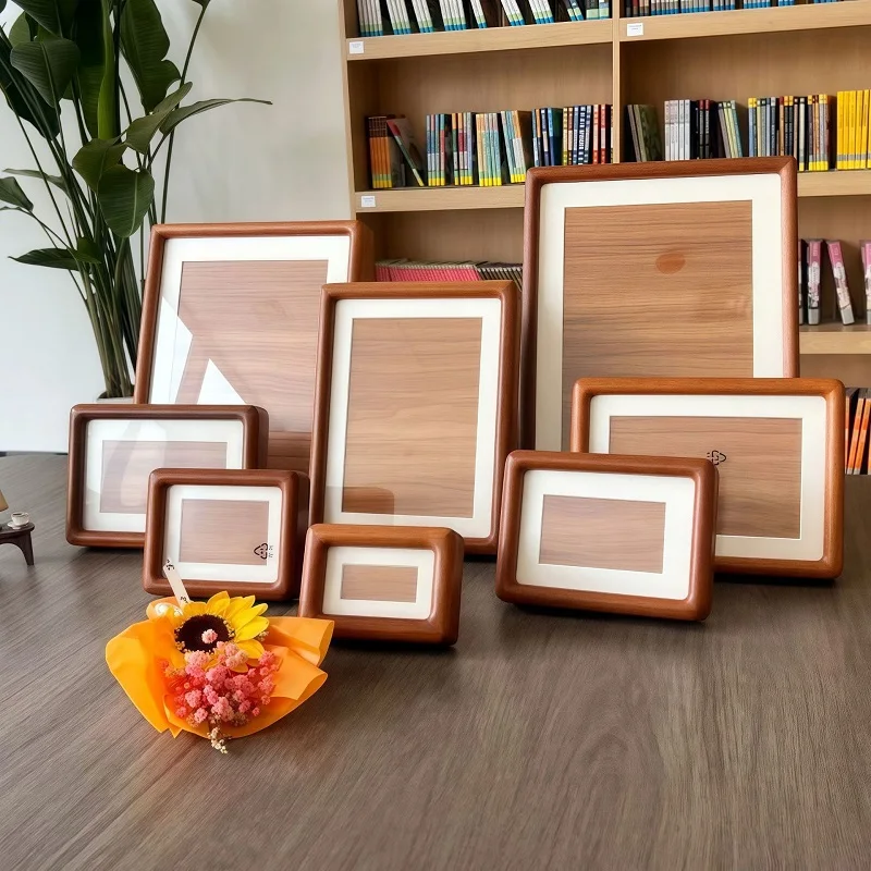 Solid Wood Mortise Tenon Photo Frame Rounded Corner Tabletop Picture Frame Teak Walnut Multi Sizes New Chinese Home Decor