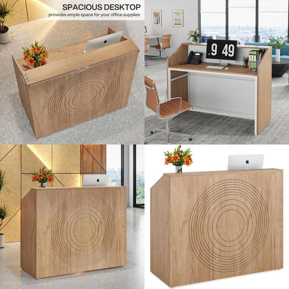 

47 Oak Veneer Reception Desk, Ideal for Retail, Office, and Beauty Salons