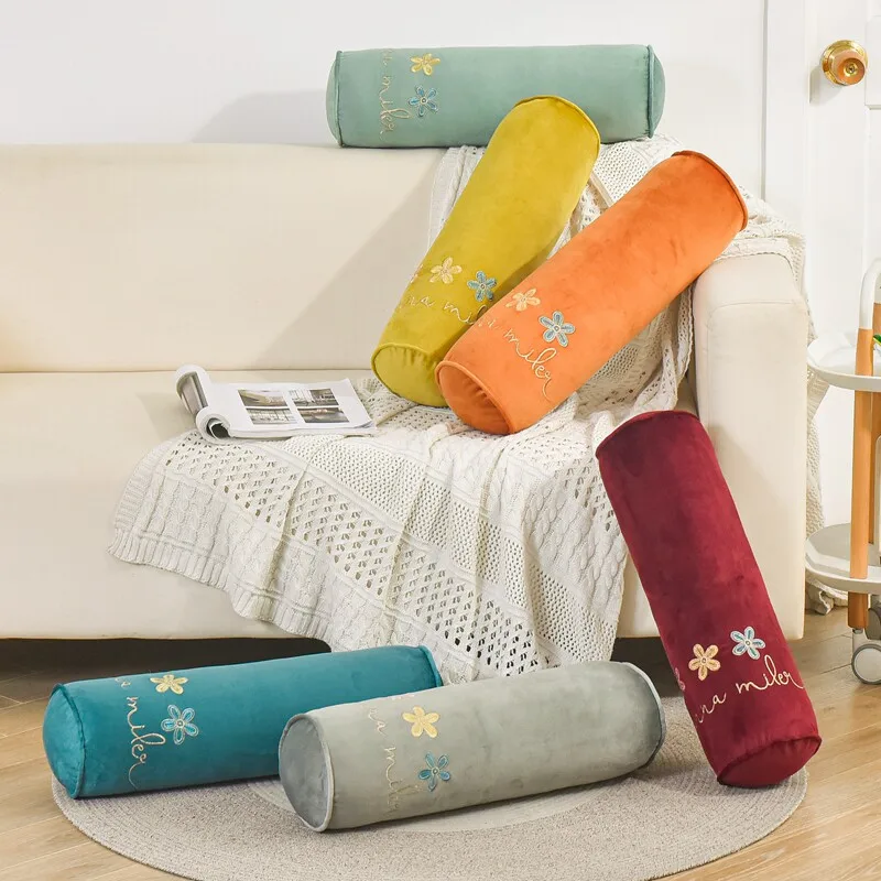 50x15cm Solid Color Cylindrical Pillow Warm Flannel Comfortable Pillow Case Neck Bolster Headrest Lumbar Support Cushion