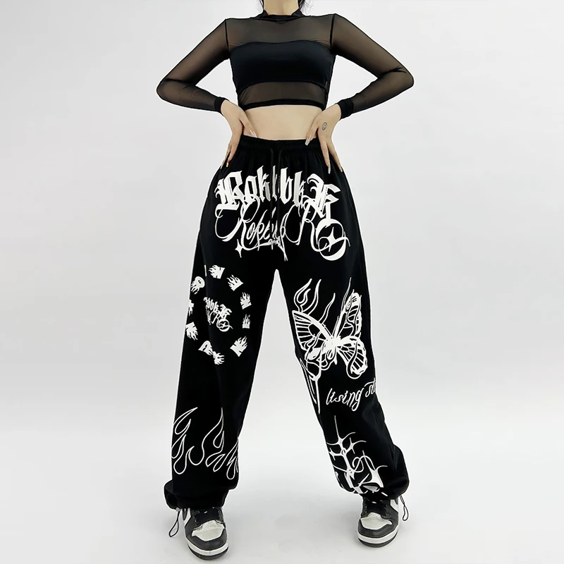 Amerikanische Mode Hip-Hop Design Y2K Hosen, Schmetterling Brief gedruckt Damen Hosen, Sommer neue Straße Persönlichkeit lange Hosen