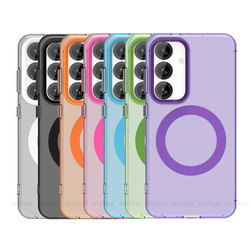 

For Samsung Galaxy A55 Case Cover Samsung A55 Capas New Phone Bumper Transparent Annular Magnetic Matte Clear Fundas Samsung A55