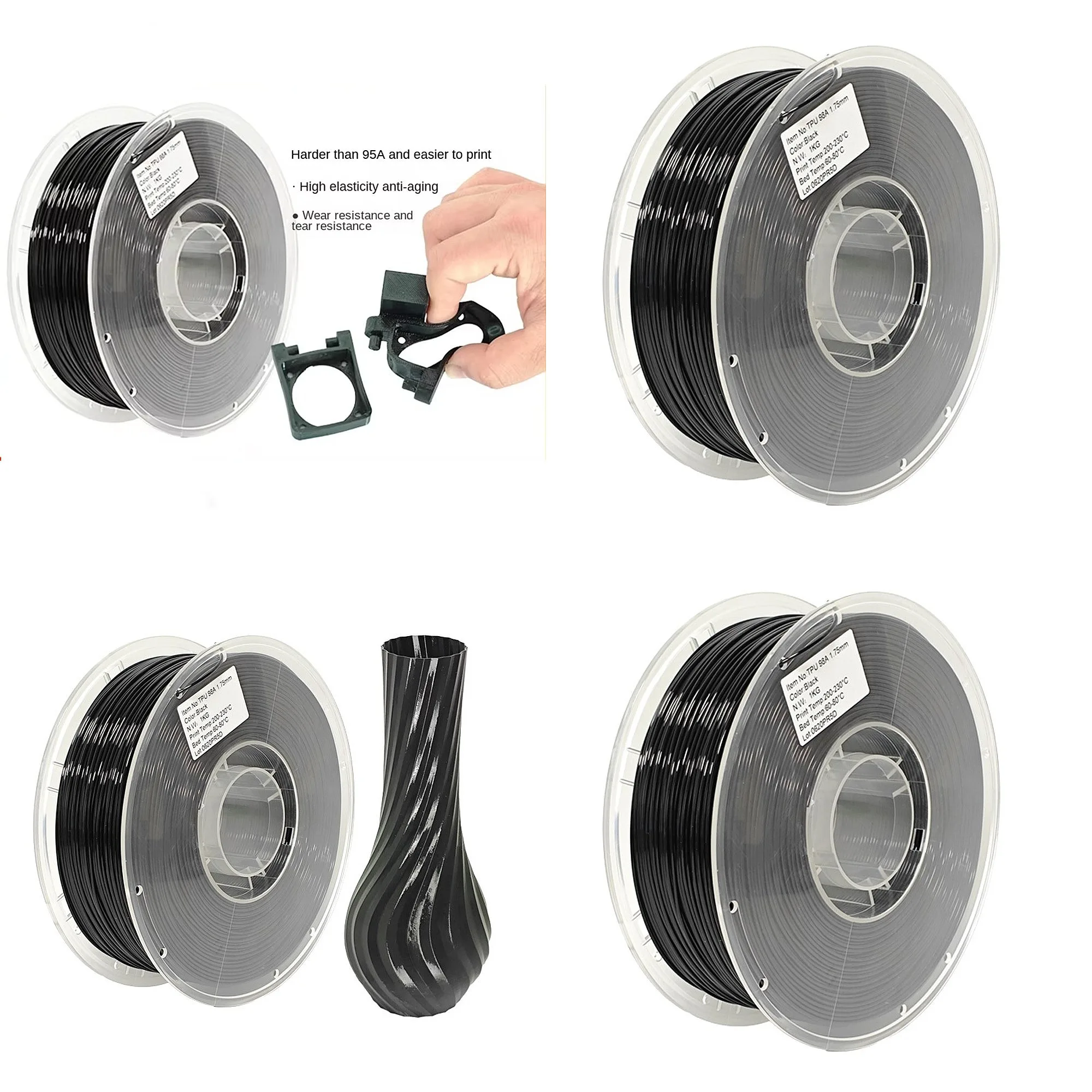 Elastic Soft TPU 75A 80A 85A 95A 98A 72D Insole Filament Refill 175mm 1kg Work with