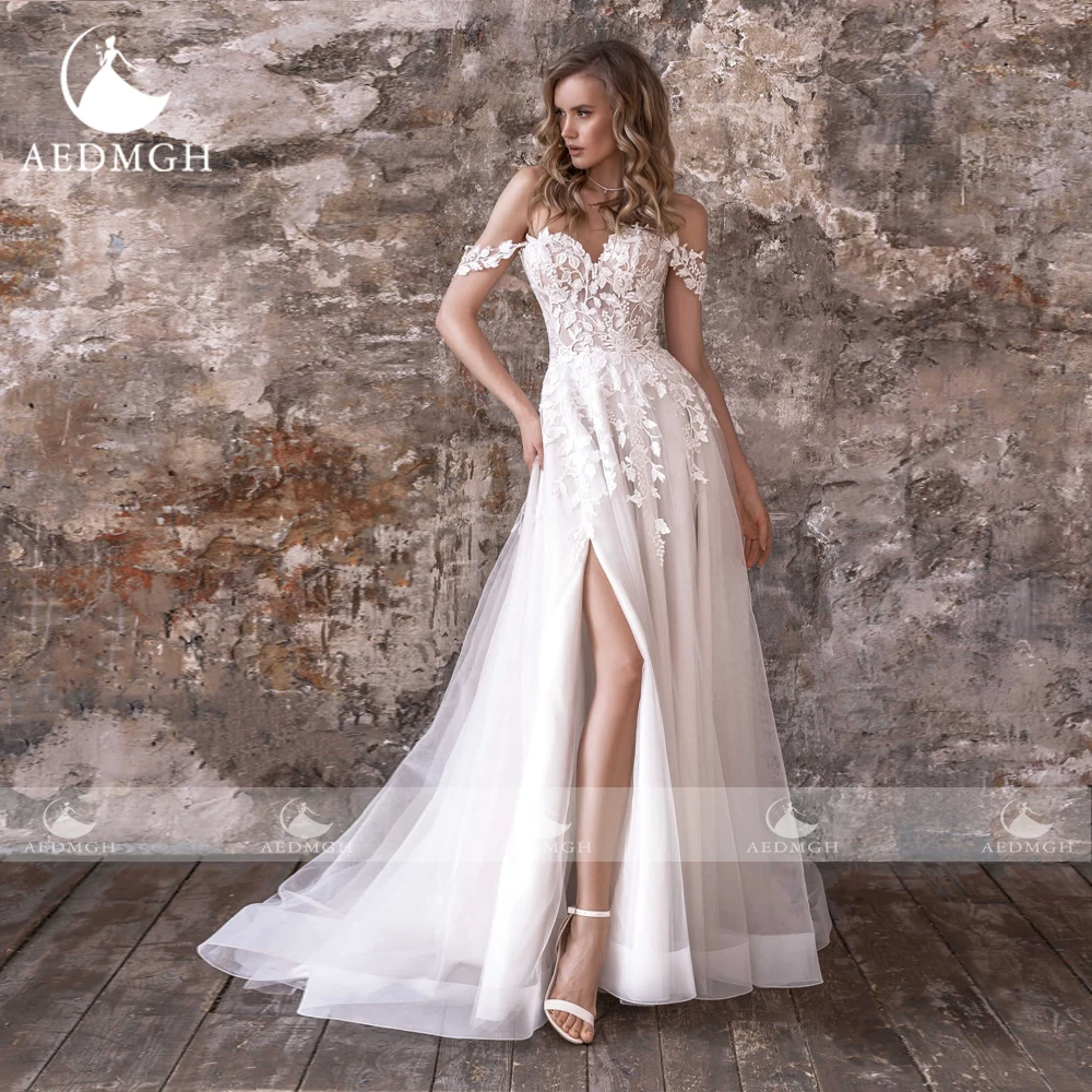 Aedmgh A-Lijn Trouwjurken 2024 Lieverd Van De Schouder Vestido De Novia Romantische Appliques Sweep Trein Robe De Mariee