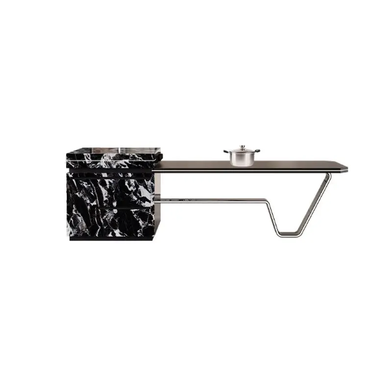 

Island table integrated household tea table light luxury high-end open kitchen rock slab falling table middle
