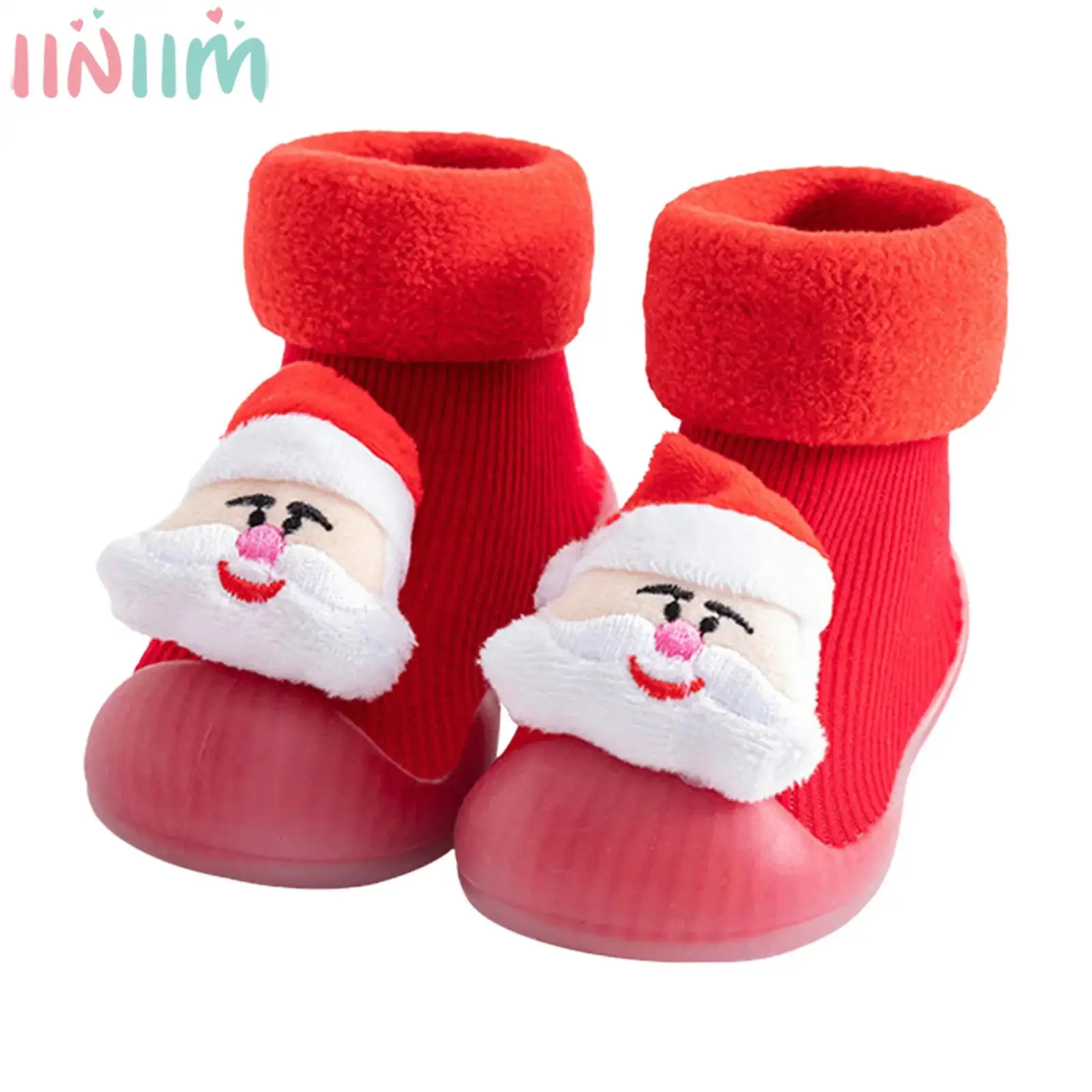 

Baby Boys Girls Christmas Prewalker Fleece Lined Sock Shoes Non-Slip Wear-Resistant Rubber Sole Indoor Outdoor Walking Slipper