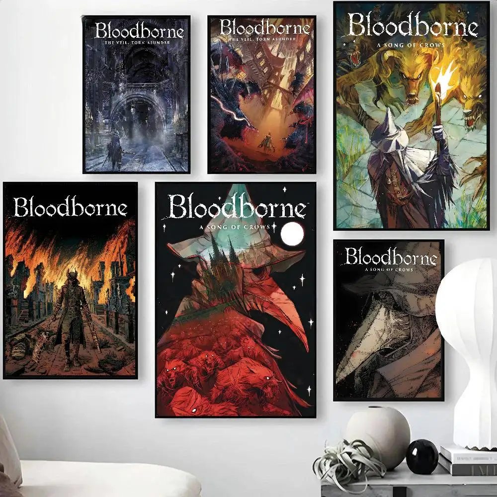 Dark Hunter B-Bloodborne Game Poster Waterproof Wall Art Sticker For Bar Living Room Vintage Decor High Quality Print