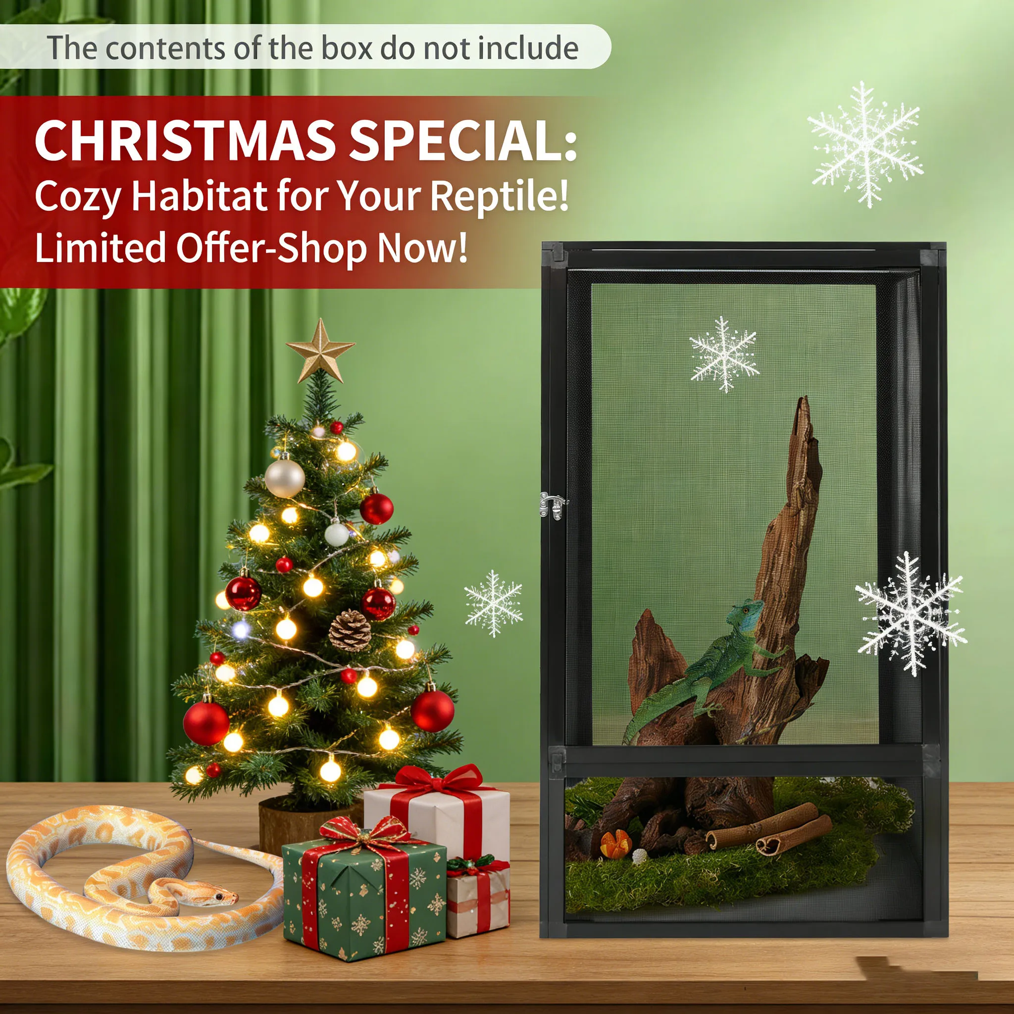 

Переноска для рептилий, большая сетчатая клетка для террариума для рептилий, алюминиевая рама, корпус для разведения домашних животных с вентиляцией, Рождество