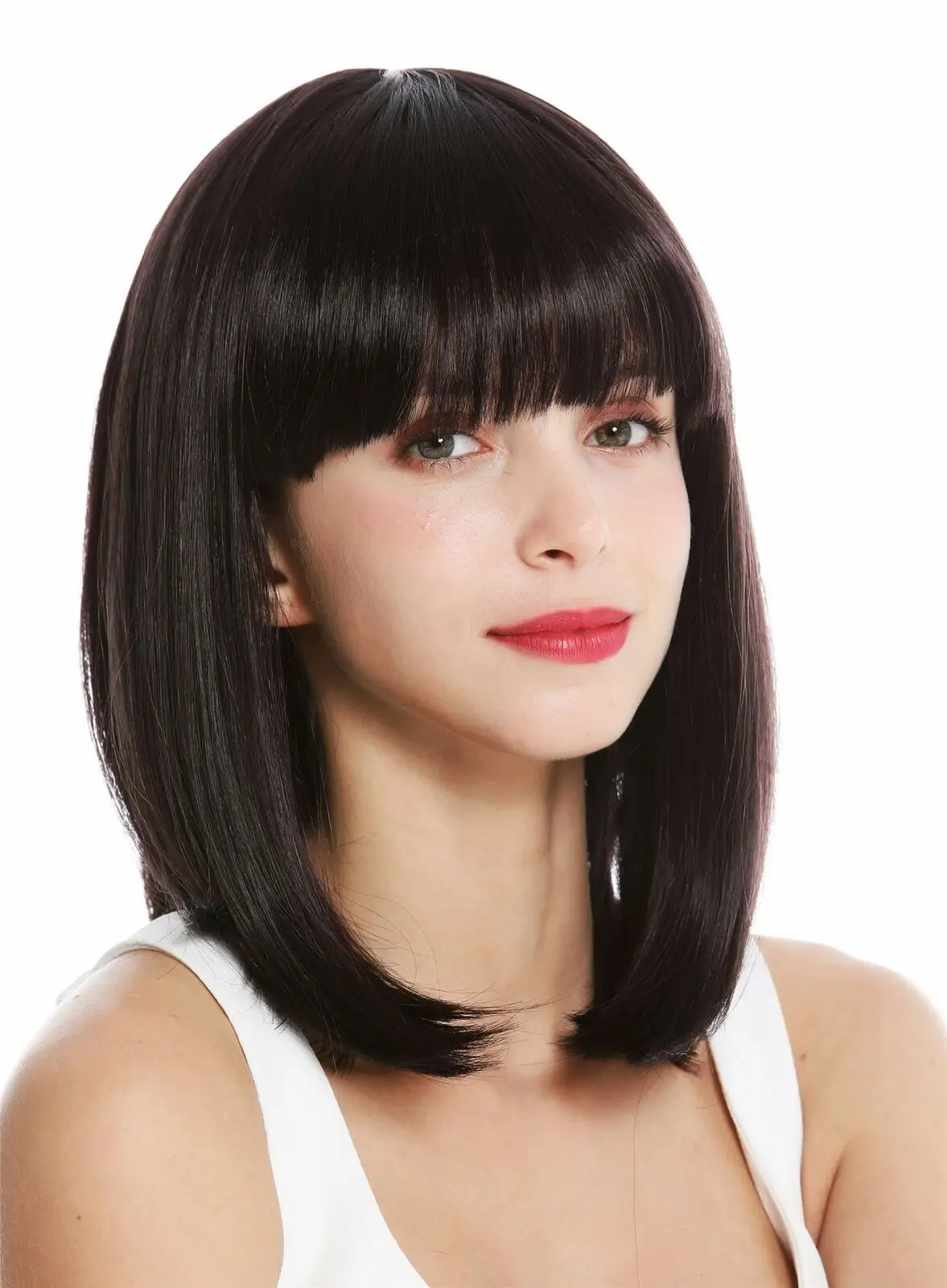 

Wig Women's Short Shoulder Length Long Bob Fringe Smooth Dark Brown Purple