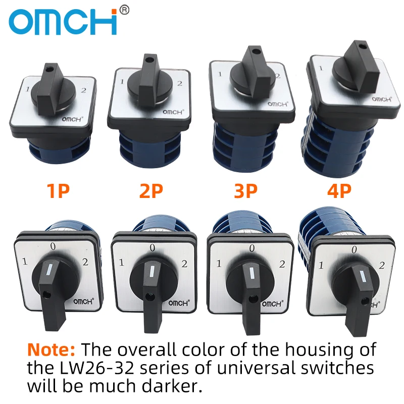 OMCH LW26-20/32/63 مفتاح كاميرا دوارة 3 موضع 1-0-2 1/2/3/4 أقطاب اتصال فضي 440 فولت 4/8/12/16 محطات مفتاح عالمي