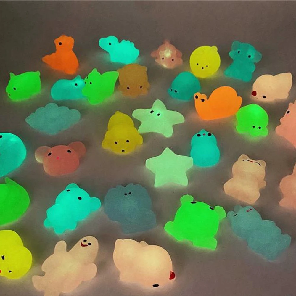 12PCS for Kids Kawaii Animals Squishies Mochi Squishy Toys Glow in The Dark Party Favors Stress Relief Squishy