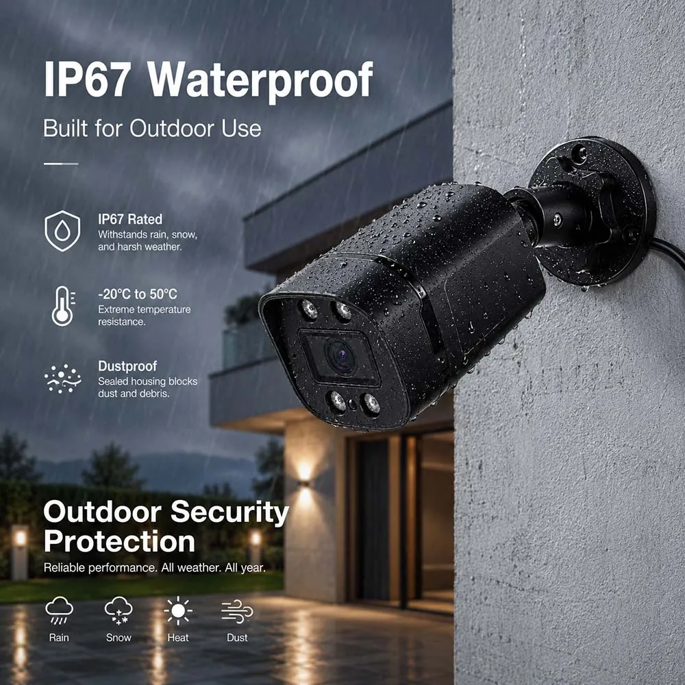 4MP 5MP 4K PoE IP Security Camera Outdoor IP67 Waterproof IR Night Vision H.265 ONVIF Built-in Mic DC12V Wired CCTV Camera NVR