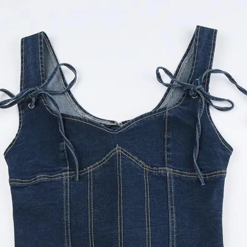 Europe Retro Spicy girl with low chest Bra Women 2024 Fashion Tie up waist Denim corset Femme Casual Tops w993