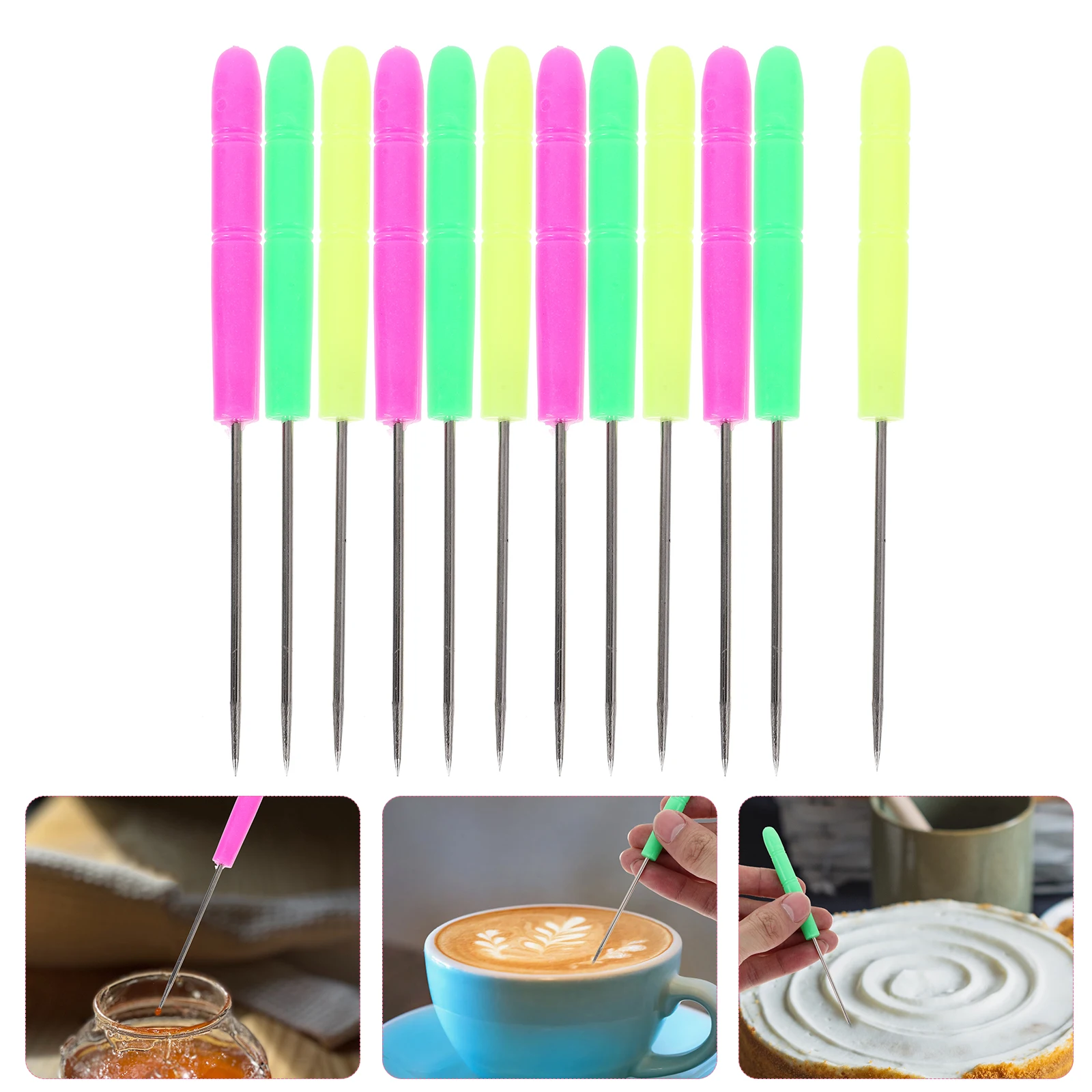 

12pcs Baking Decorative Pins Sugar Stir Needle Cake Biscuit Icing Tools Plastic Stainless Steel Cookie Decorating Supplies
