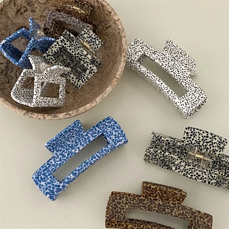 Large Acetate Hair Claw Clips Leopard Print Spot Dots Square Rectangle Geometric Shark Clip Grab Clamps Women Hair Accessories