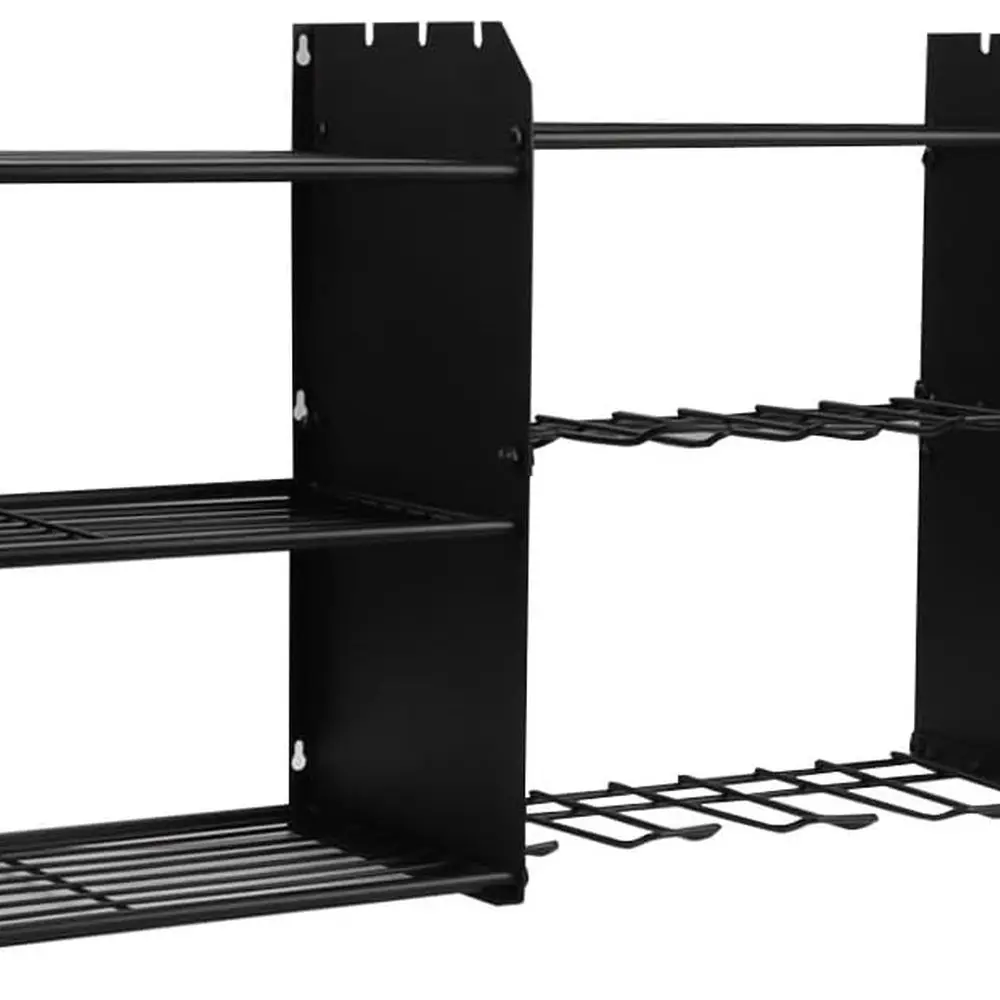 

3-Tier Metal Power Tool Rack with 8-Drill Holder and 2.5ft Power Strip for Garage Workshop Storage