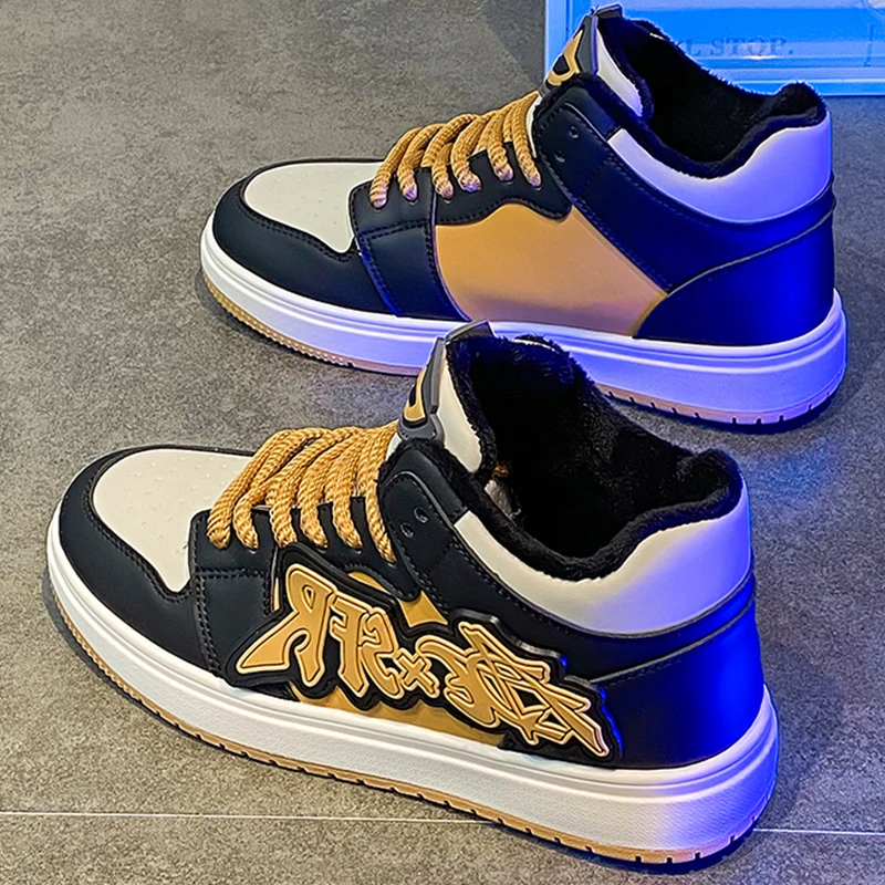 Walking Shoes Me Winter High-top Comfortable Flat Cotton Sneakers Fashion Lace-up Leather High-quality Tennis Shoes for Men