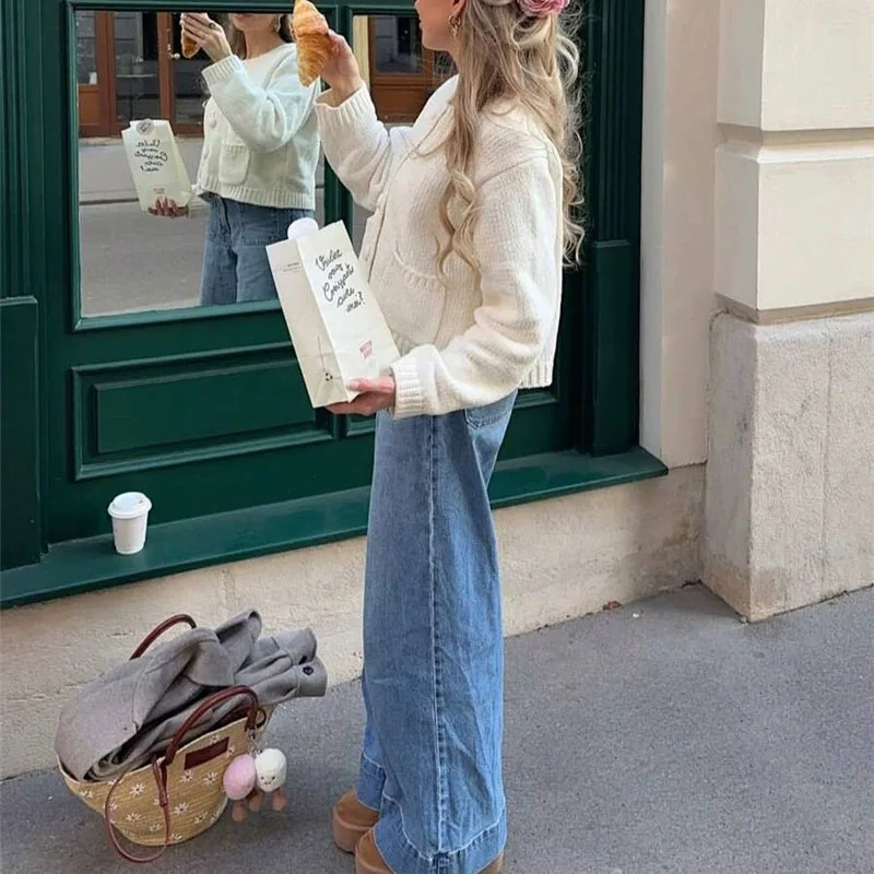 

Fashion O-neck Single breasted Cardigan Autumn Casual Long Sleeve Sweater Coat Winter Women Elegant Street Solid Short Jackets