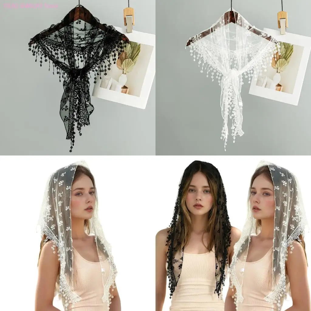 

62KE Traditional Black Lace Trimmed Scarf For Photoshoot And Ceremony Gatherings