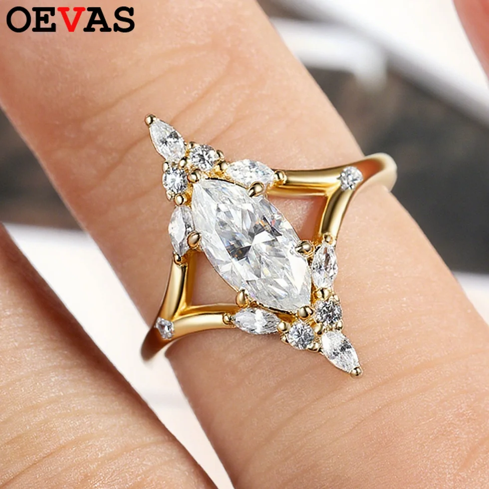 

OEVAS 5x10mm 1ct Marquise Cut Moissanite Wedding Rings For Women 925 Silver Plated 18K Gold Party Fine Jewelry Gift