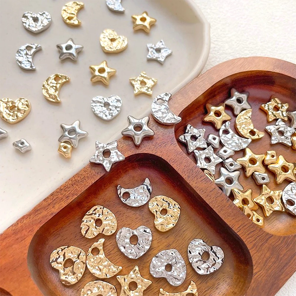 Copper Plated with 18k Gold Irregular Concave Convex Surface with Large Holes and Spacer Beads DIY Jewelry Making Accessory