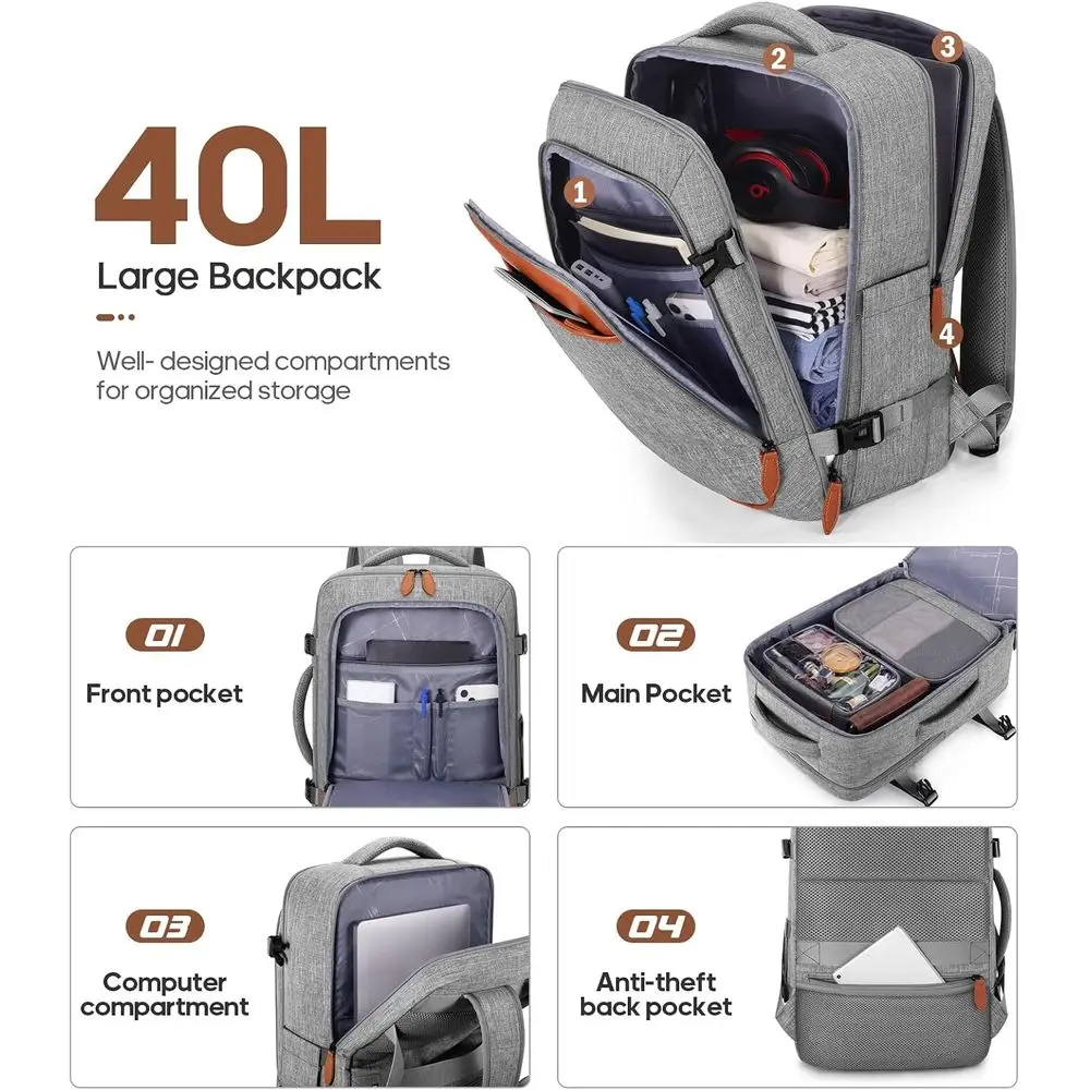 3-Piece Grey Hardside Spinner Luggage Set with TSA Lock & Travel Backpack for Men (20 Carry-On)