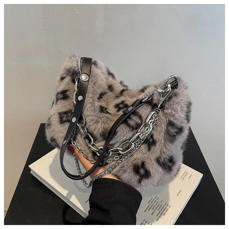 2022 nowych kobiet drukowane Leopard torby na ramię futro kobiet torebki wełniane zimowe torby crossbody 4 kolory Drop Shipping