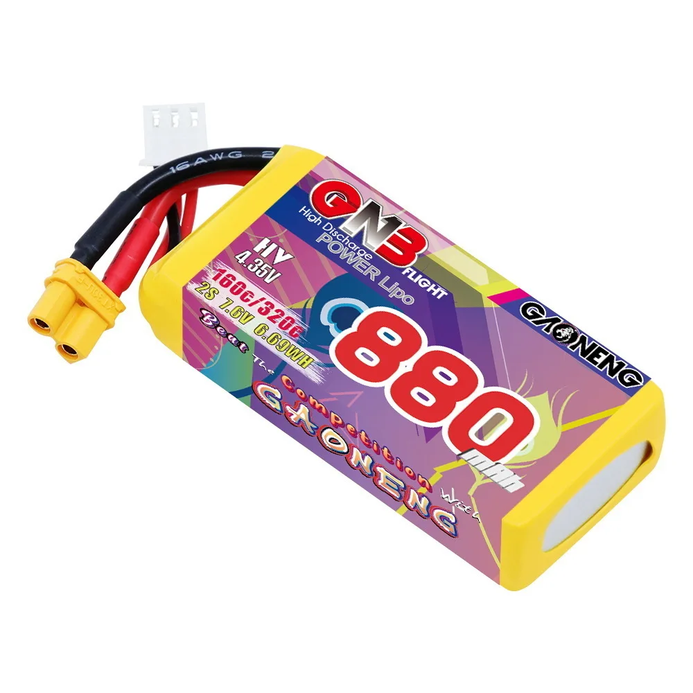 Gbn 2s 7.6v 880mah fpv drone lipo bateria 160c/320c com plugue xt30 para rc fpv quadcopter helicóptero avião peças de bateria rc