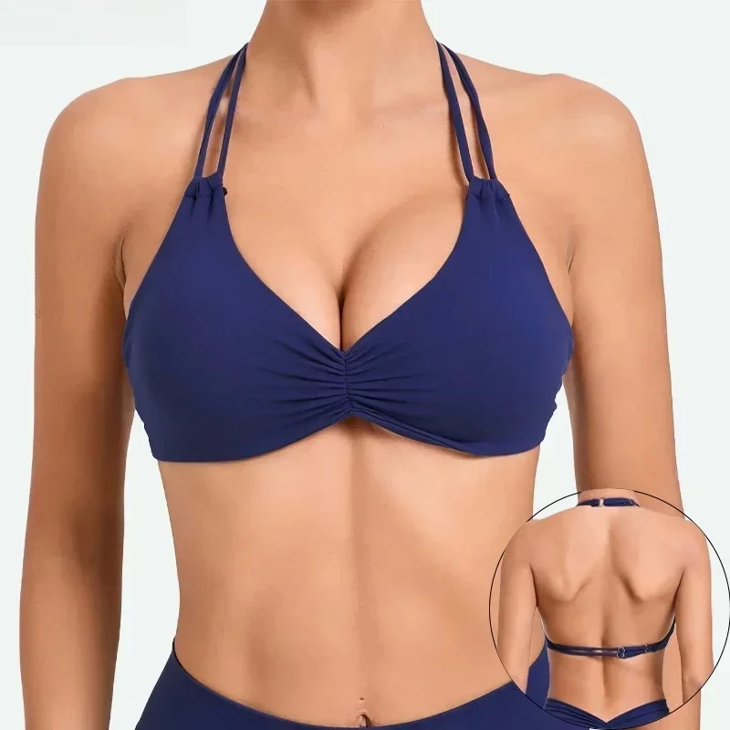 Hang Neck Women's Nude Yoga Bra Adjustable Double Buckle Neckband Beautiful Back Sports Bra Quick-dry Running Fitness Gym Bra