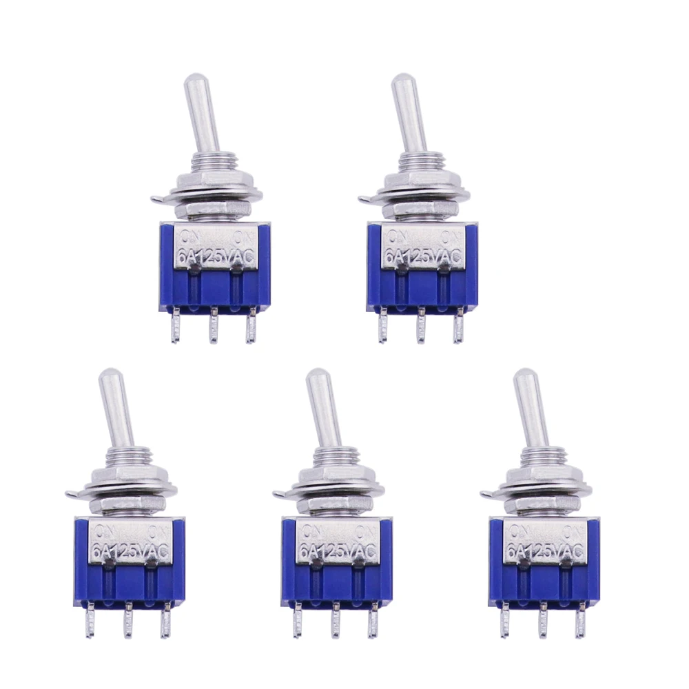 5PCs Miniature Toggle Switch Double Pole Double Throw DPDT (MTS202) ON-ON 120VAC 6A 1/4 Inch Mounting MTS-202