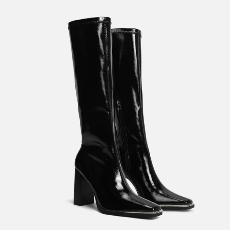 

Sexy High Heels Woman Knee High Boots Chunky Fashion Heeled Shoes New Pumps 2025 Winter Designer Woman Goth Chelsea Long Botas