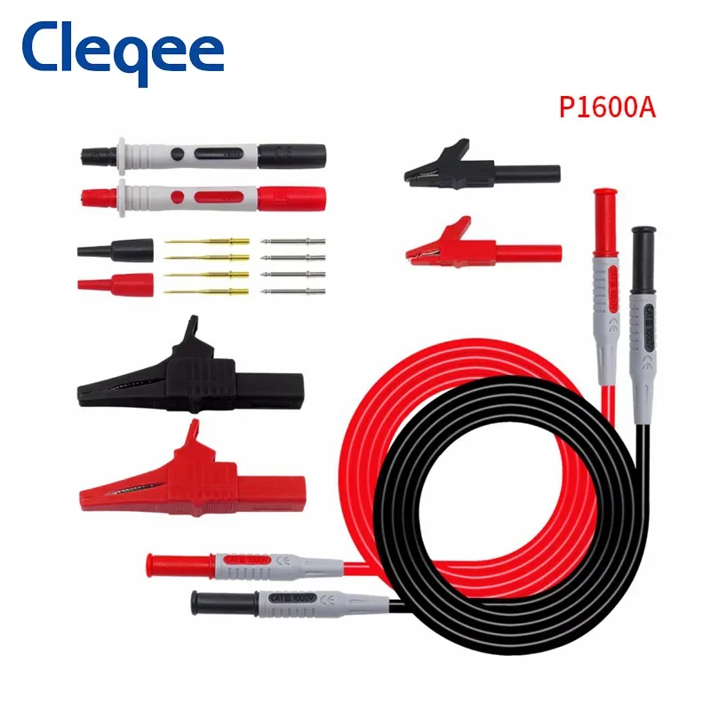 Cleqee P1600 series Multimeter Test Lead Kit 4mm Banana Plug-Test Cable Test Probe IC Hook Clips Automotive Repair Tool Set