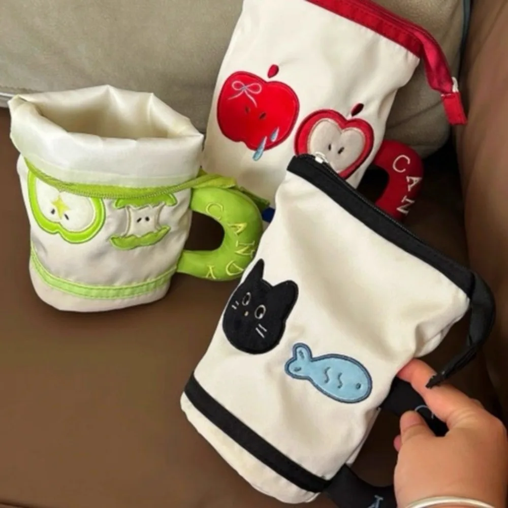 

Desktop Storage Cartoon Cat Stationery Bag Korean Style Water Cup Shape Handheld Pen Container Aesthetic Large Capacity