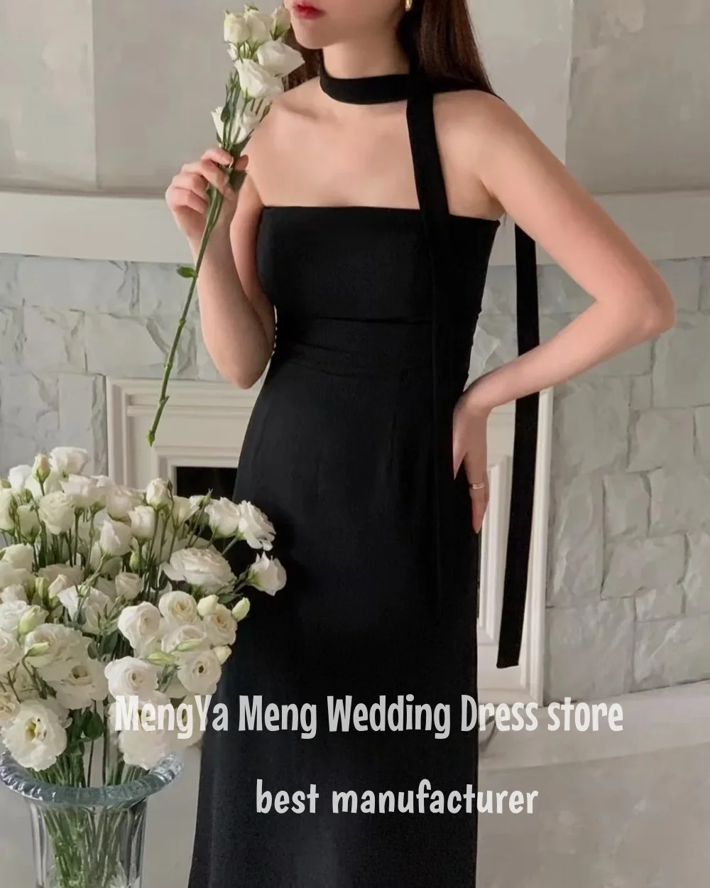ZHUISHU personalizado Simple negro una línea Corea vestidos de noche sin tirantes dos estilos hasta el suelo vestido de fiesta de boda de talla grande