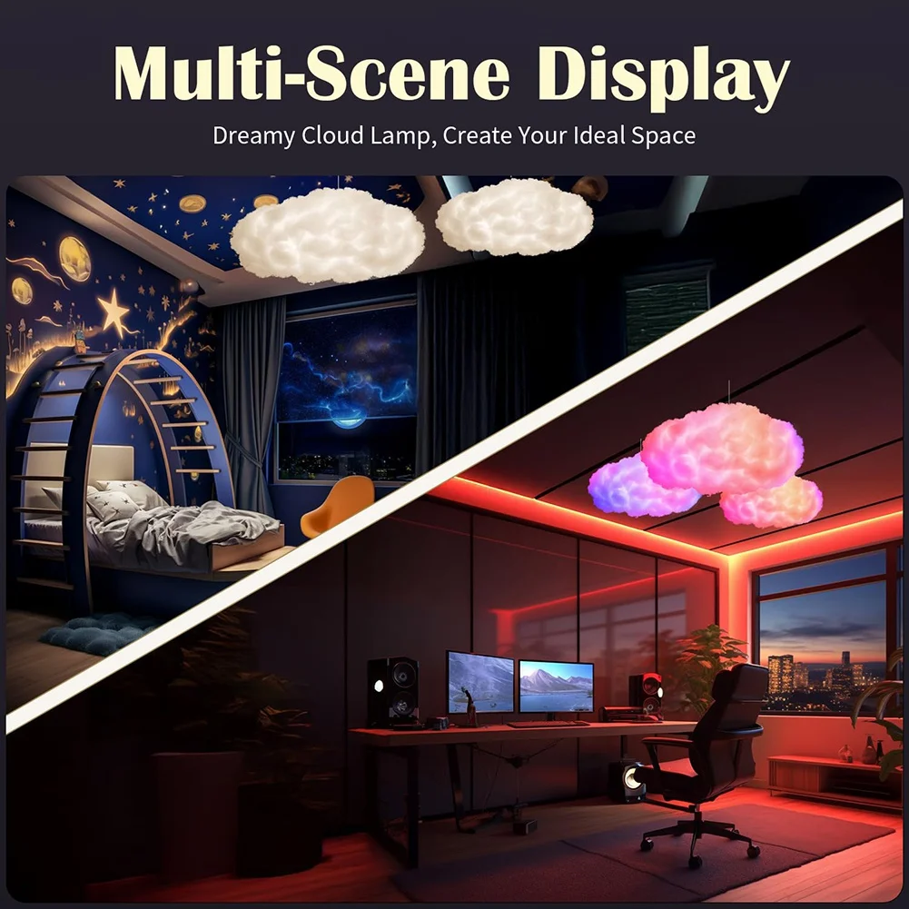 A62K 3D Cloud RGB Light Compact Thundercloud Light مصباح ليلي للموسيقى قائم على الإيقاع مناسب للاستخدام الداخلي لغرفة النوم أو الألعاب