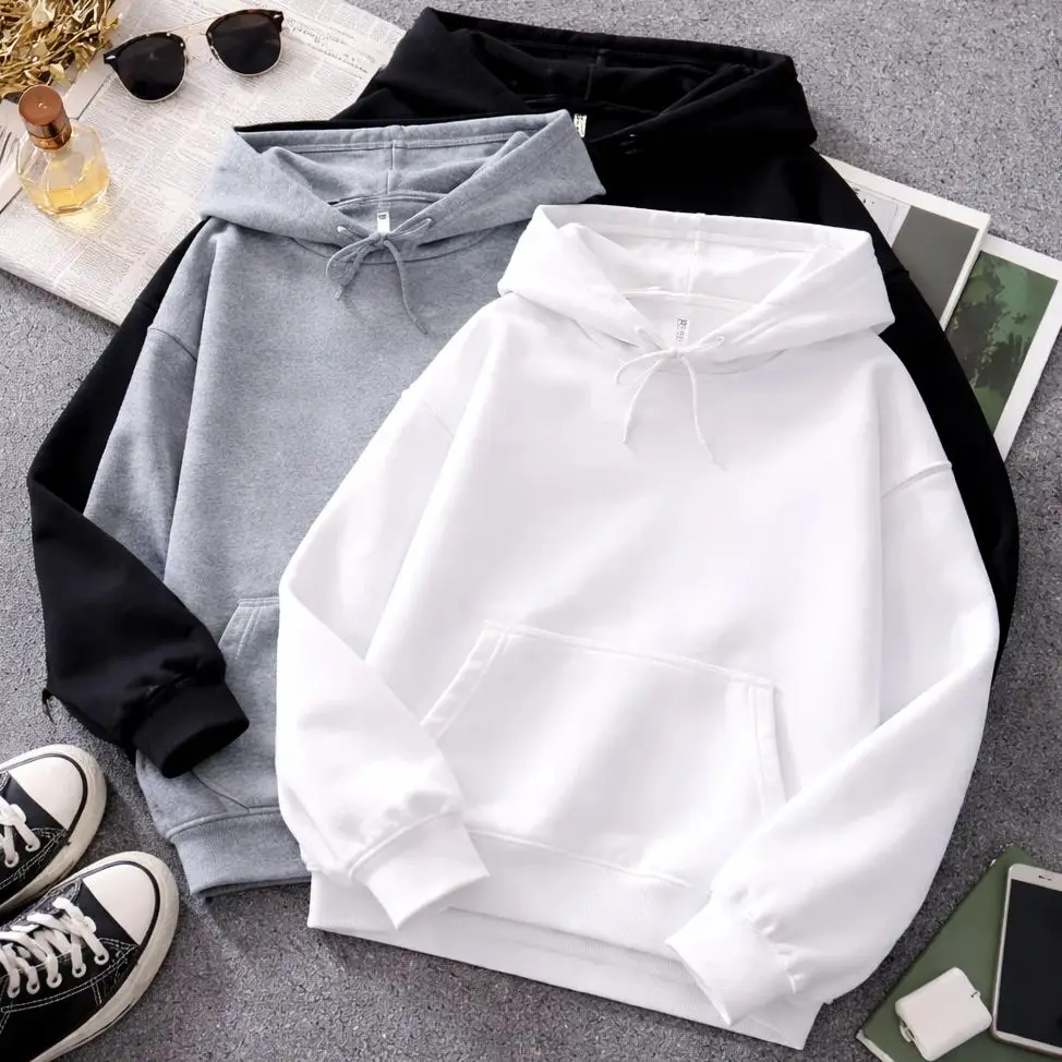 

Унисекс оверсайз худи-свитшот 2026, однотонный, повседневный, свободный пуловер с длинным рукавом, уличная одежда, осенне-зимний базовый топ