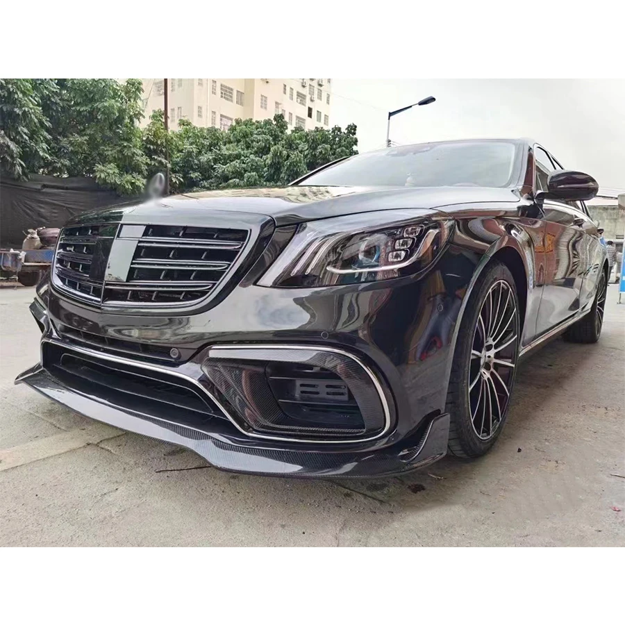 For Mercedes Benz S Class W222 S63 S65 Carbon Fiber Car Front Bumper Splitter Front Lip Chin Spoiler Diffuser Parts Body kit