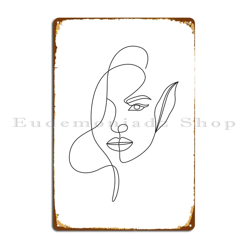 Girl Face Continuous Line Metal Sign Poster Retro Wall Mural Party Design Tin Sign Poster