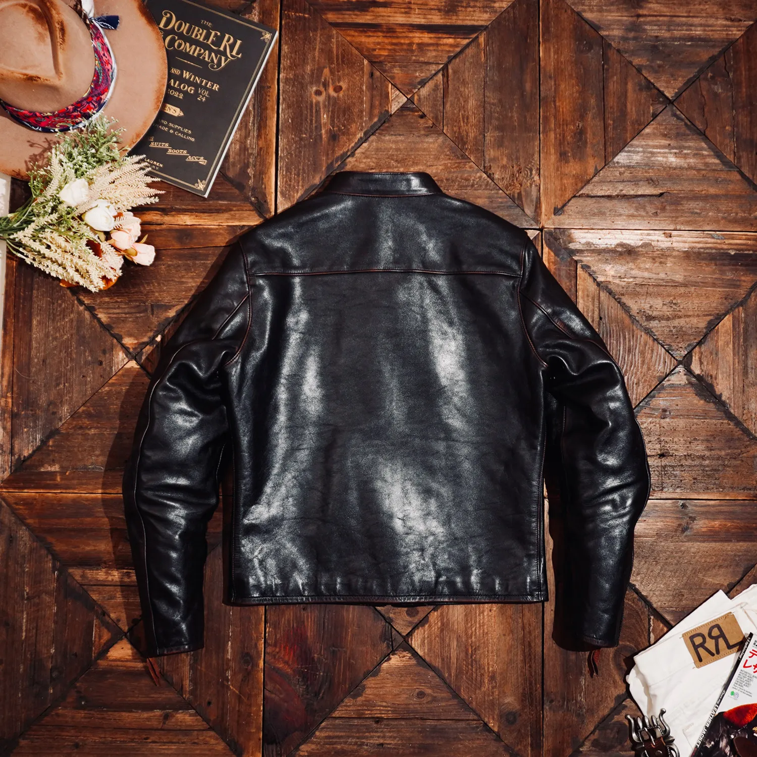 Tailor Brando Classic J100 Vegetable Tanned Handaged Teacore Horsehide Men's Genuine Leather Biker Jacket