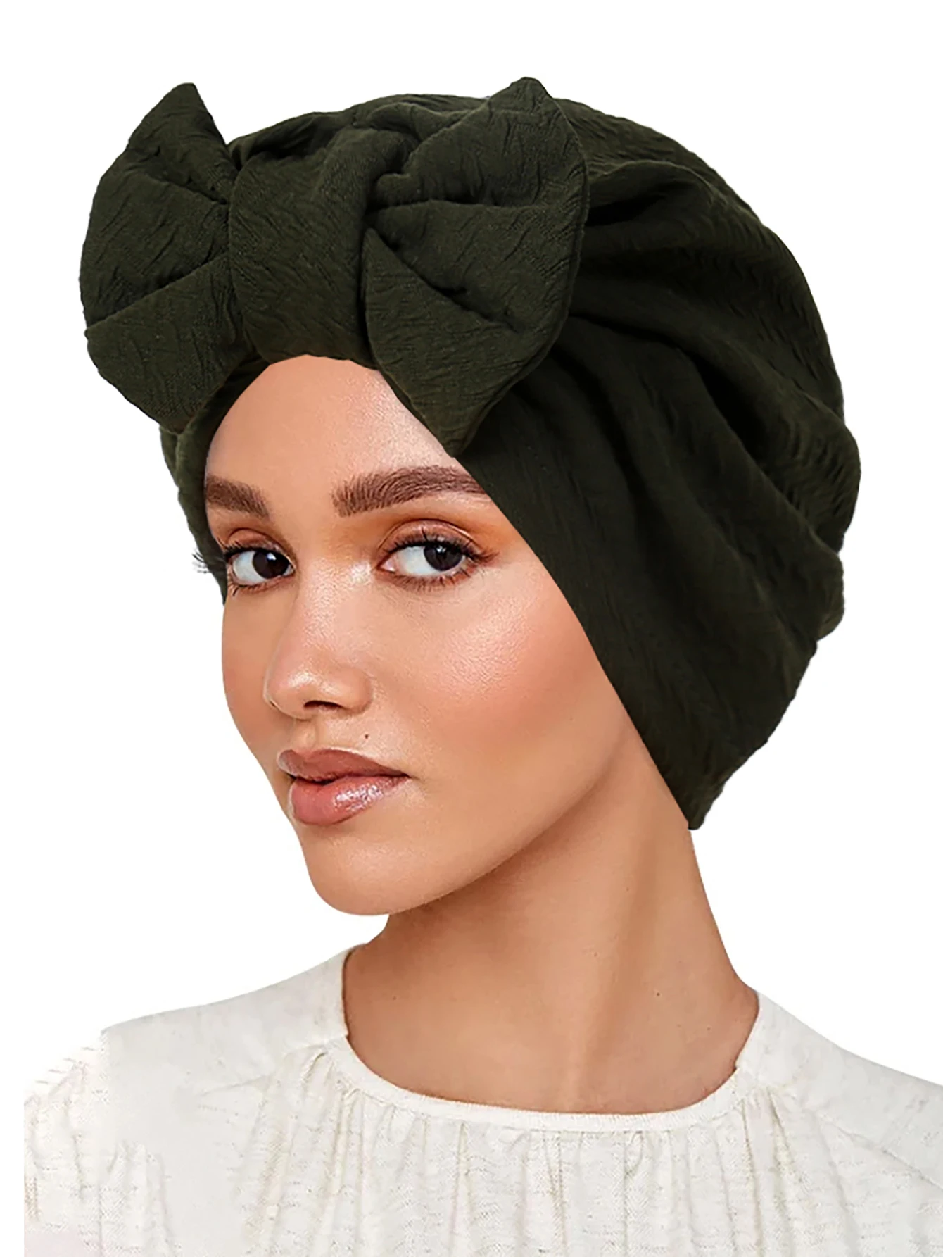 Trendy Bow Muslim Turban Cap Solid Color Women Hijabs Islamic Chemo Cap Head Scarf Ladies Head Wrap Cover Hijab Scarf