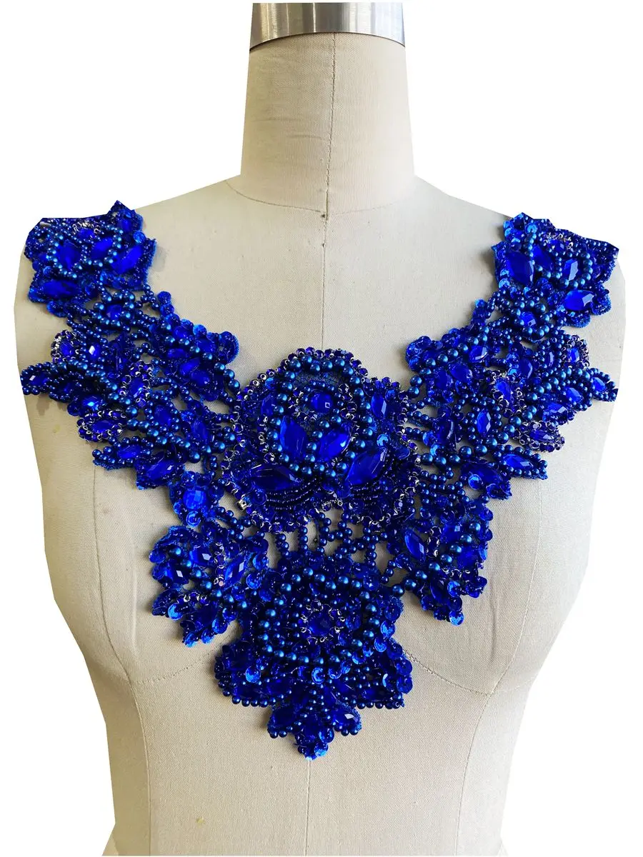 Luxury O Neck Evening Dress Fabric Beading Tulle Apparel Decoration Diamond Rhinestone Appliqued Prom Gown Material