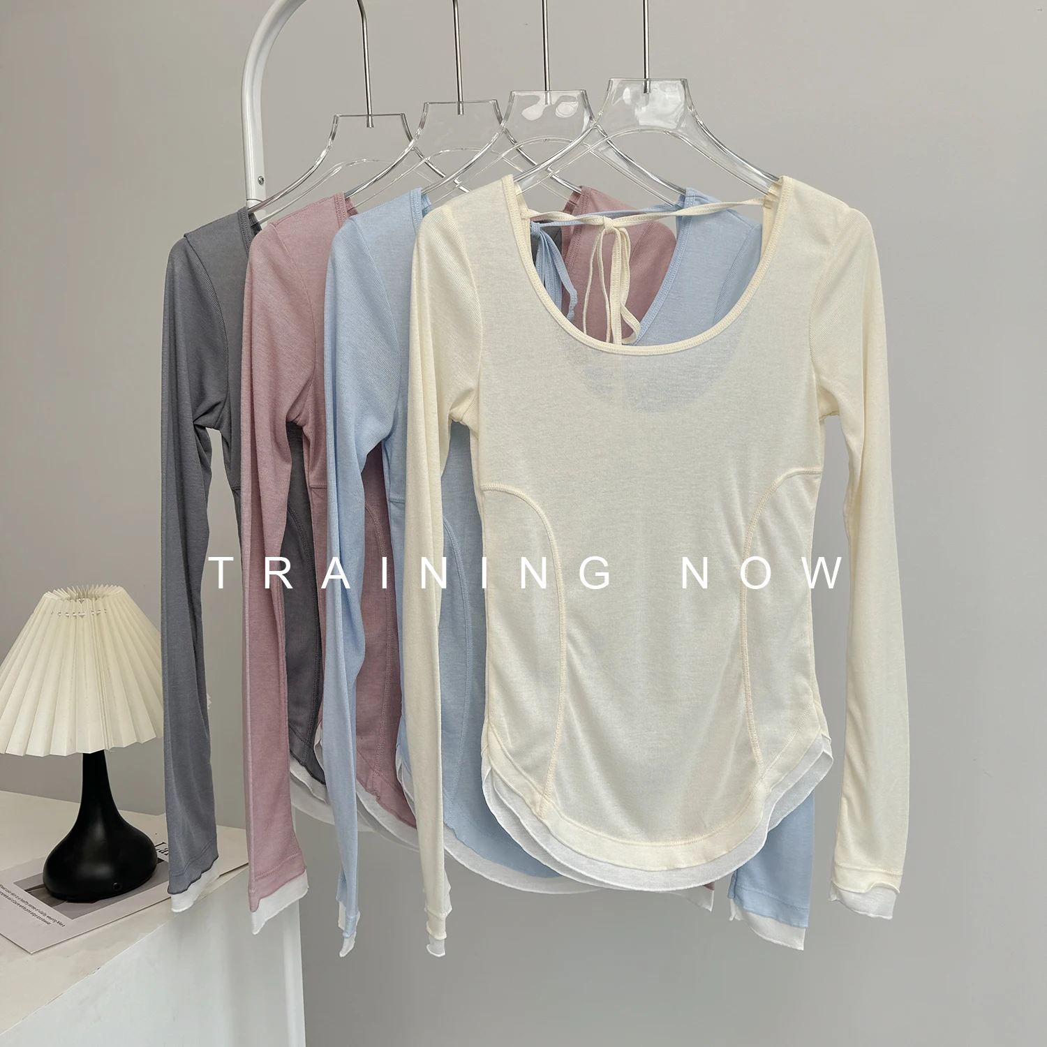 

Высококачественный костюм для йоги, блузка с длинными рукавами для женщин, тонкий дышащий быстросохнущий костюм для бега, сексуальный спортивный топ для фитнеса с открытой спиной