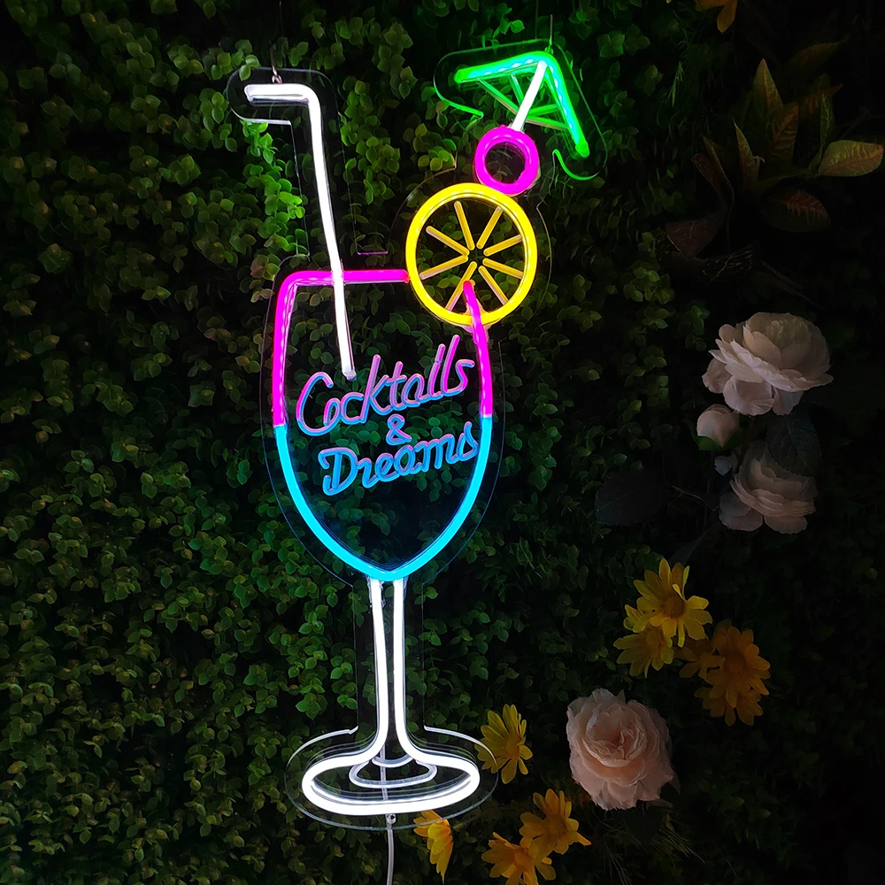 21.6in Cocktails Dream LED Neon Sign Wall Decor For Beer Bar Store Pub Club Nightclub Birthday Party Decorative Neon Night Light