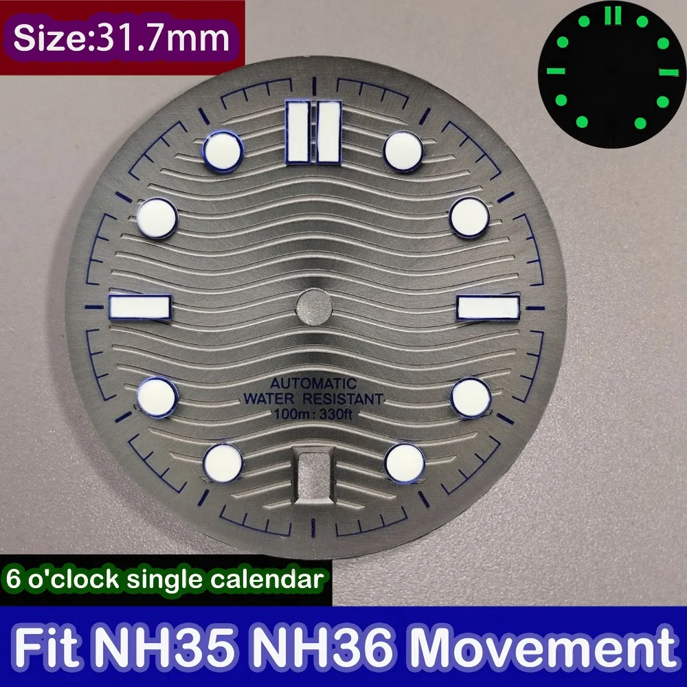 31.7 مللي متر الطلب NH35 الطلب نافذة التقويم عند الساعة 6 Inated يناسب NH35 36 حركة ساعة رجالي اكسسوارات ساعة الجمعية #5