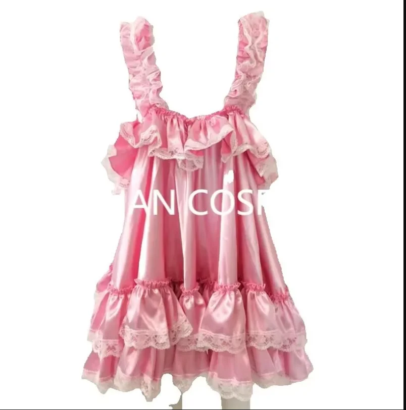 

Hot Selling Adult Giant Baby Sexy Girl Pink Suspender Satin Sissy Pajama Dress Japanese Maid Role-playing Custom Multi-color